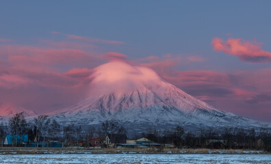 Koryaksky volcano at sunset