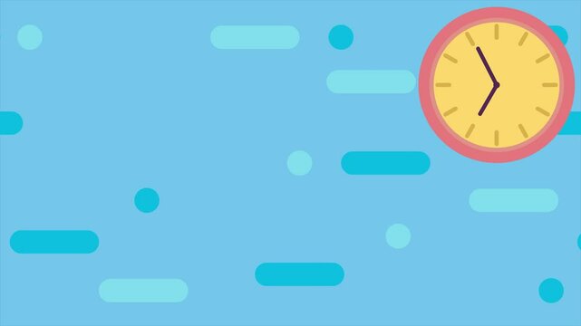 Animation of a running wall clock shows that time is running fast. Place for text. Loop animation in flat design style