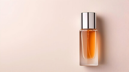 Elegant Amber Perfume Bottle On Light Beige Background