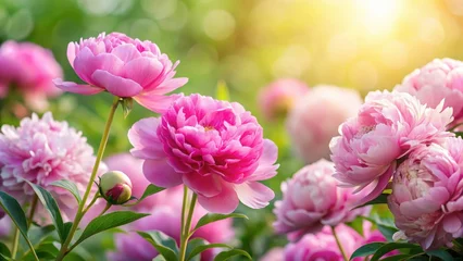 Soft petal peonies in a lush pink garden, petals, beauty,  petals