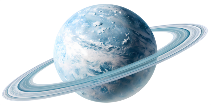 A Ringed Ice Planet with a Frozen Atmosphere, transparent background