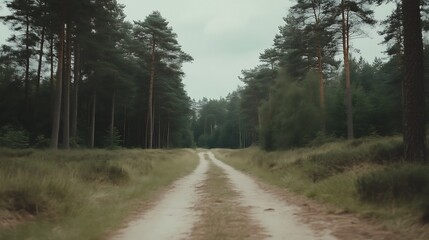 Fototapeta premium Forest Path: Serene Dirt Road Journey.