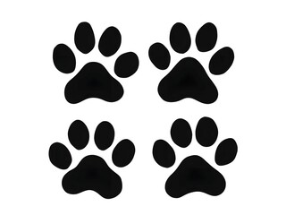 Fototapeta premium Four black dog paw prints on white background