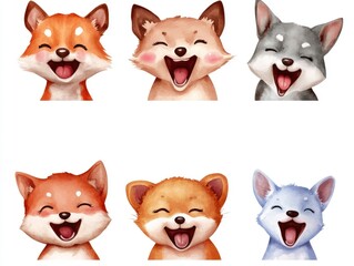 Fototapeta premium Cute cartoon foxes laughing, digital art