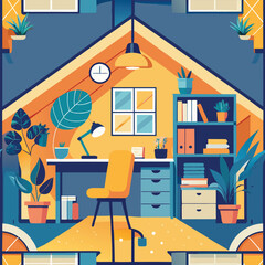 Fototapeta premium Workspace Haven: Cozy Home Office for Remote Work Productivity