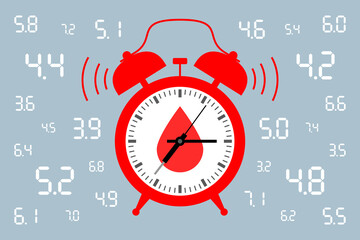 Ringing alarm clock with blood drop icon and numbers around