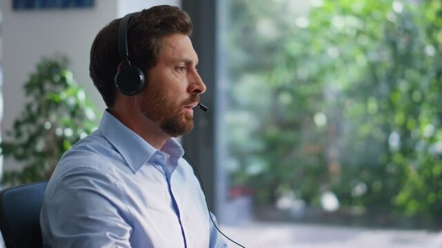 Tech support operator typing keyboard solving client issues remotely closeup. 