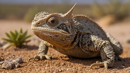 Fototapeta premium Arid Adaptations: The Sri Lankan Horned Lizard in a Dry Landscape
