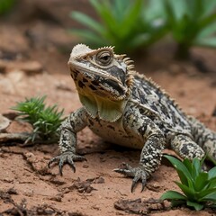 Fototapeta premium Curious Adventures: A Day in the Life of the Sri Lankan Horned Lizard