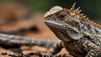 Obraz premium Nature's Craftsmanship: The Sri Lankan Horned Lizard in Close-Up
