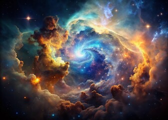 Fototapeta premium Double Exposure: Sulphur Atomic Symbol & Glowing Nebula