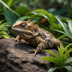Obraz premium Nature’s Blend: Sri Lankan Horned Lizard Amidst Tropical Serenity