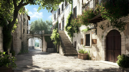 Charming Italian Village Street Scene