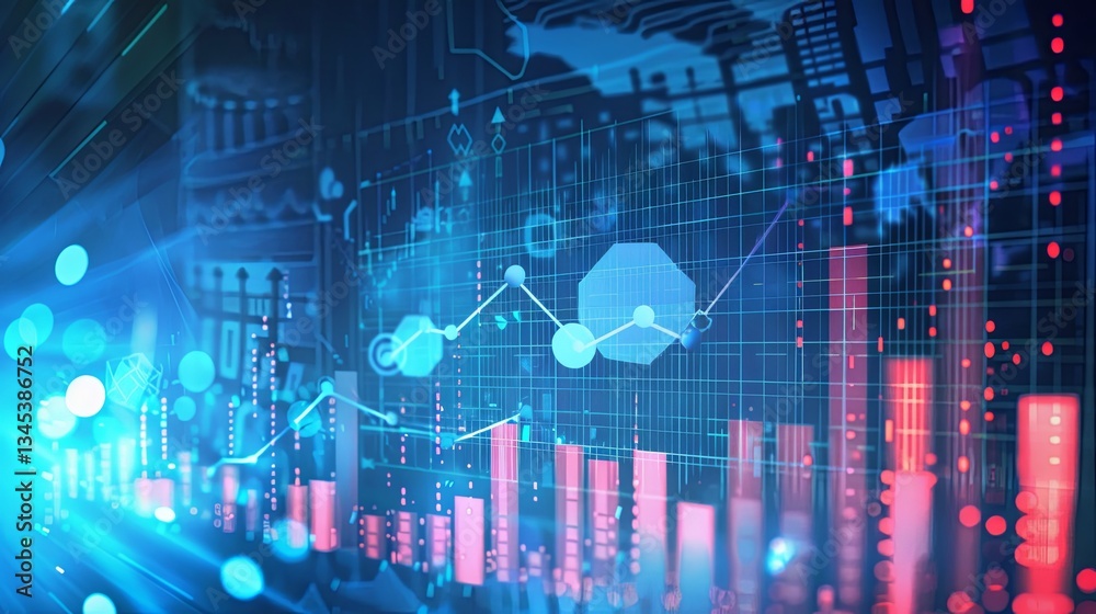 Poster rising charts display market trends and financial growth symbols in a dynamic business environment f