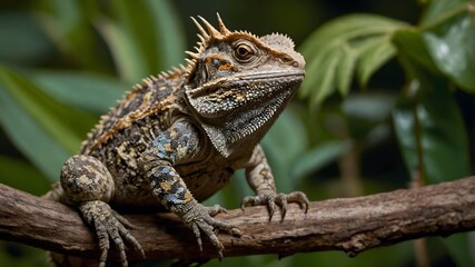 Obraz premium Regal Heights: The Sri Lankan Horned Lizard Amidst Exotic Greenery