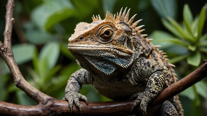 Fototapeta premium Majestic Perch: The Sri Lankan Horned Lizard in a Lush Habitat