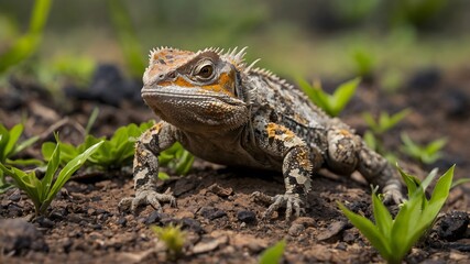 Obraz premium The Art of the Hunt: A Sri Lankan Horned Lizard in Action