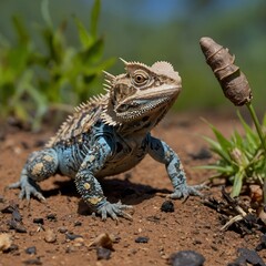 Obraz premium Nature's Chase: A Sri Lankan Horned Lizard Hunting Its Prey