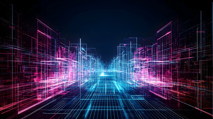 Futuristic Neon Cityscape With Glowing Lines And Colors