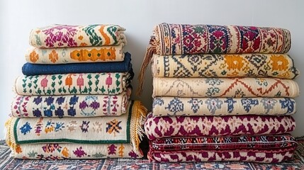 Vibrant Throw Blankets and Pastel Pillows on White Surface