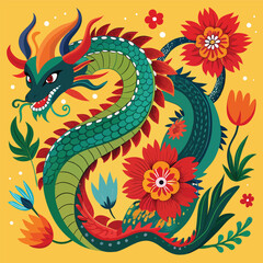 Majestic Floral Dragon Adorned with Vibrant Blooms