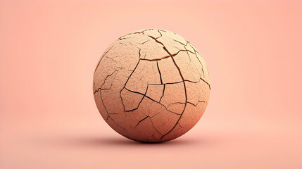 Cracked Sphere On Pastel Pink Background