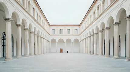 Empty White Courtyard With Columns