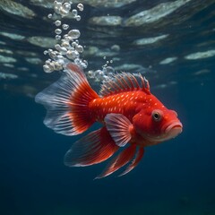Fototapeta premium Underwater Ballet: A Red Handfish Swimming Through Vibrant Waters