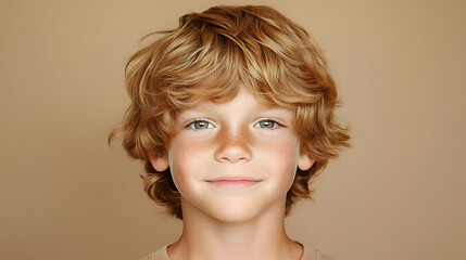 Portrait Of A Smiling Boy With Light Brown Hair And Freckles