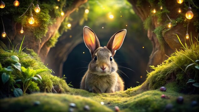 A female rabbit with a sly gaze and a twitching ear