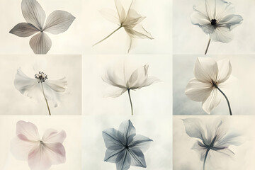 Collage Of Delicate Floral Illustrations In Soft Pastel Hues On Cream Backgrounds with Texture Elements for a Subtle Aesthetic Design Ideas And Arrangements for Visual Inspiration