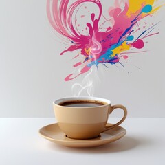 Fototapeta premium Coffee Cup with Abstract Paint Splash - Creative Background - Stock Photo