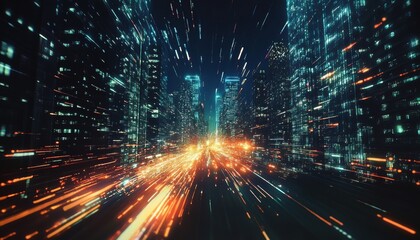 Obraz premium Innovative tech startups accelerating growth in urban landscapes at night