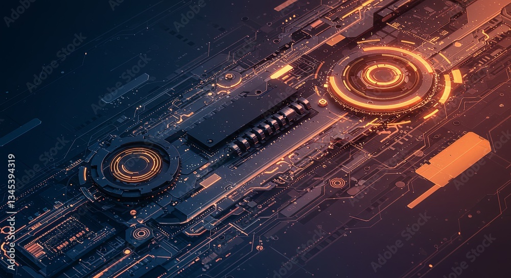 Poster a computer chip with a yellow circle on it