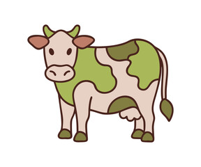 Cute cow cartoon kawaii flat design vector illustration	
