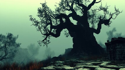 Ancient Tree, Foggy Ruins