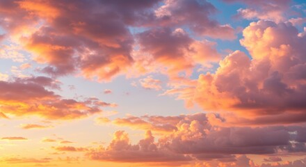Obraz premium A stunning sunset fills the sky with vibrant shades of orange and pink, contrasted by a soft blue backdrop, capturing the peaceful beauty of nature.