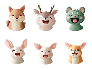 Fototapeta premium Cute animal faces, joyful expressions, digital art (1)