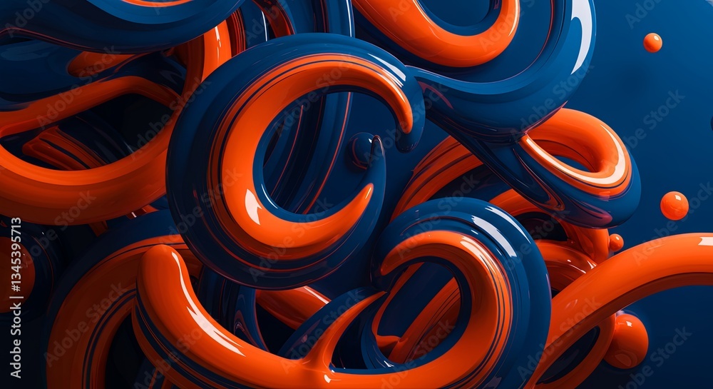 Poster the image is a colorful abstract painting with orange and blue swirls