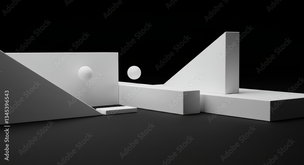 Poster a white cube with a ball on top of it