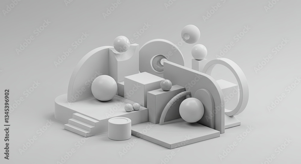 Poster a white cube with a ball on top of it