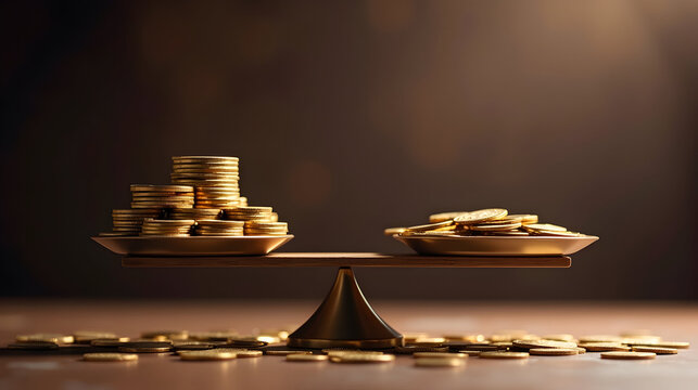 A balance scale with stacks of coins on both sides, symbolizing wealth and financial comparison.