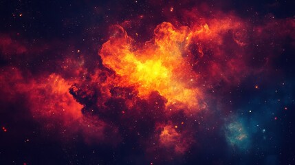 Obraz premium Fiery Nebula in the Cosmos: A Celestial Tapestry of Red, Orange, and Blue Hues