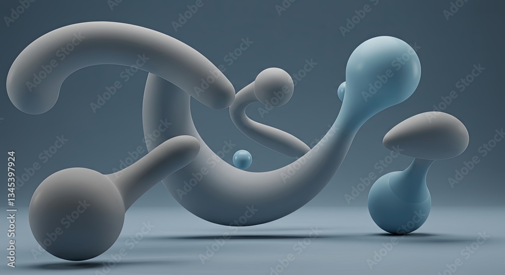 Poster The image is a collection of abstract shapes and spheres