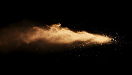 Golden Particle Cloud On Black Background With Glowing Effects And Light Streaks.A Visual Display Of Motion And Vibrant Hues.A Deeply Evocative And Atmospheric Scene.An Artistic