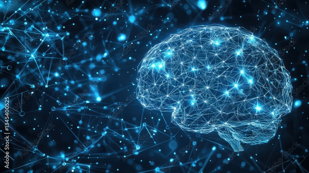 Poster brain with interconnected lines and dots illustrating the concept of cognitive data management and n