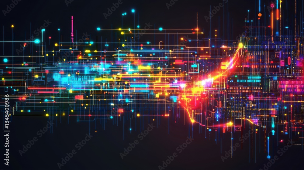 Poster colorful abstract background featuring vivid shapes and patterns for use in cognitive service manage