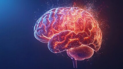 Vibrant brain illustration against a bright red and blue background representing cognitive service management concepts