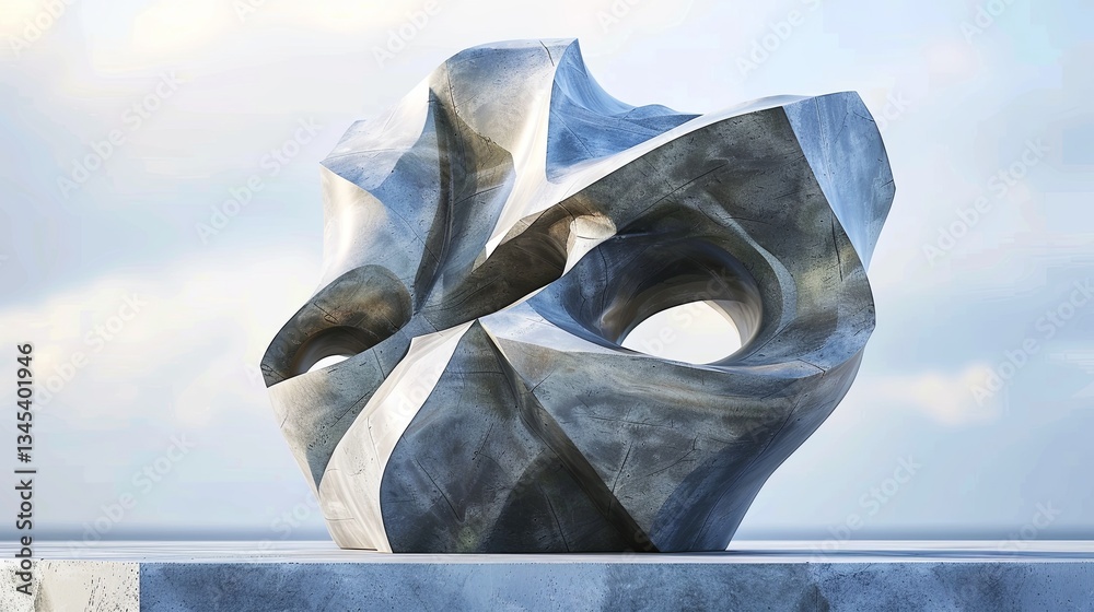 Poster unique abstract sculpture showcasing modern artistry in a serene outdoor setting during daylight gen