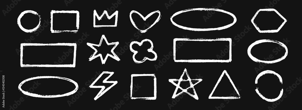 Aufkleber Hand drawn chalk elements and frames collection. Pastel underline shapes and borders set. Crayon brushstroke and frames bundle. Sketch marks and sings for divide, separate, emphasis. Vector
